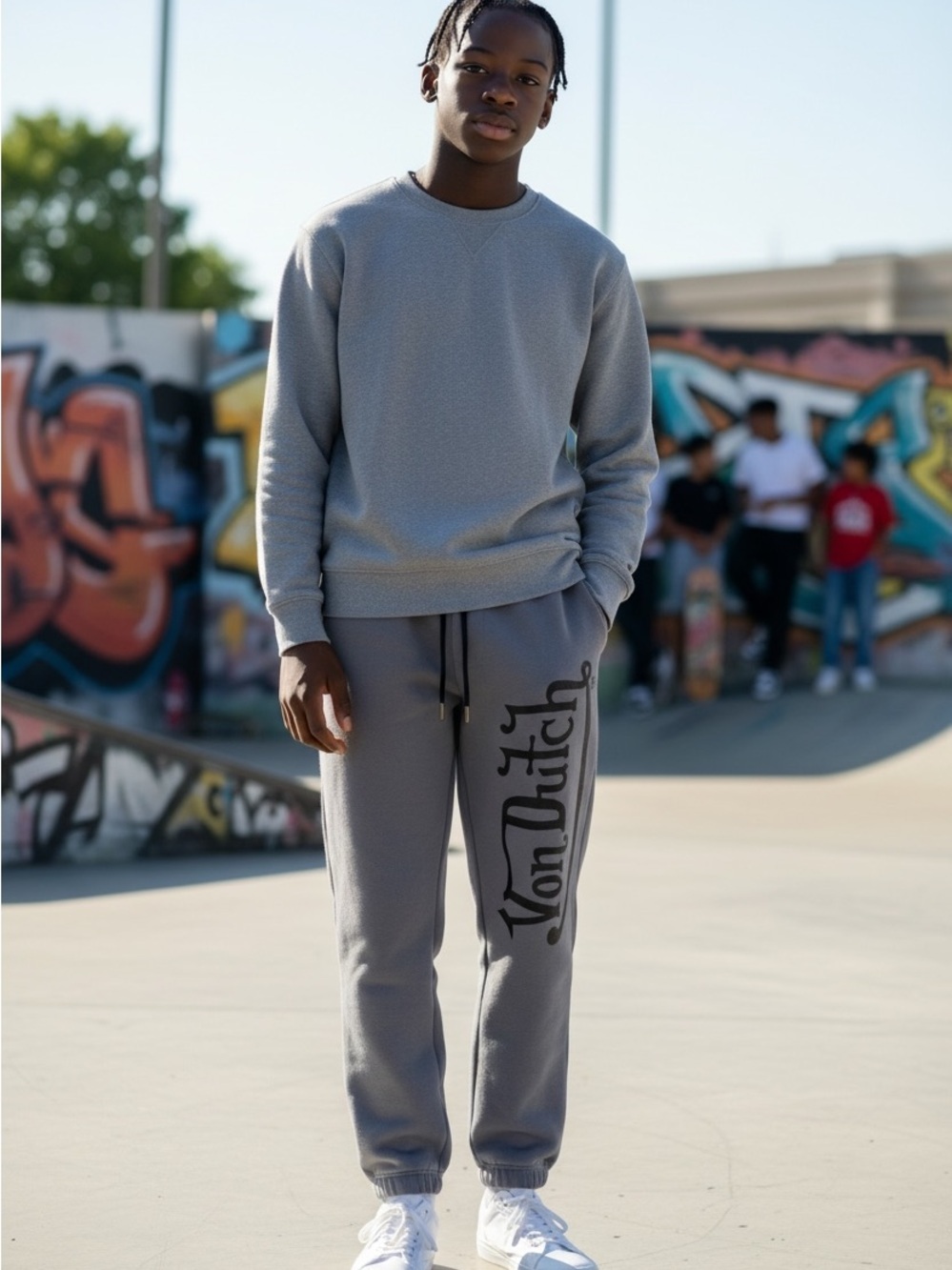 Von Dutch Gray Logo Sweat Joggers with Side Script